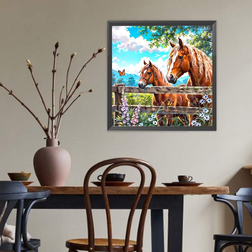 Fence Horse - Full Round Drill Diamond Painting 40*40CM