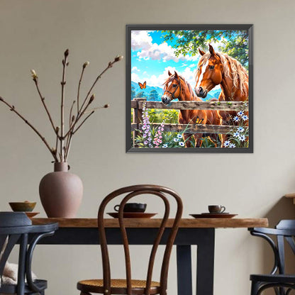 Fence Horse - Full Round Drill Diamond Painting 40*40CM