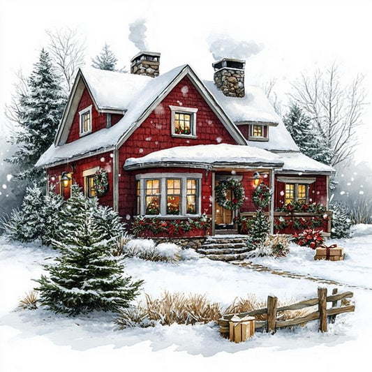 Snowy House - Full Round Drill Diamond Painting 30*30CM