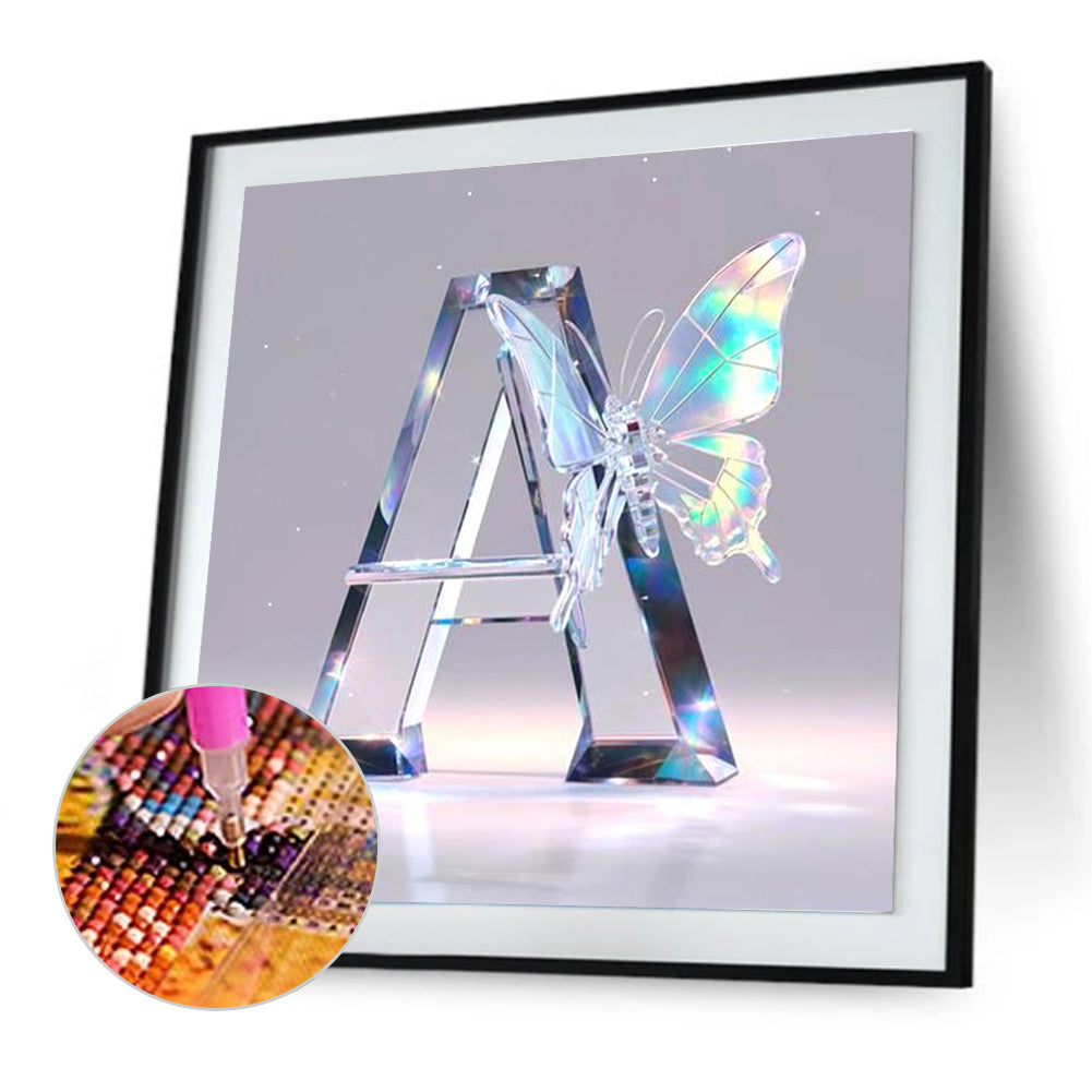 Water Crystal Butterfly Letter A - Full Round Drill Diamond Painting 30*30CM