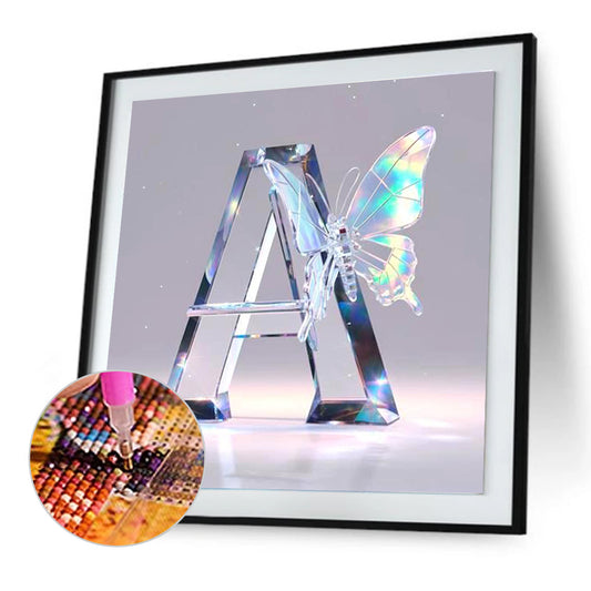 Water Crystal Butterfly Letter A - Full Round Drill Diamond Painting 30*30CM