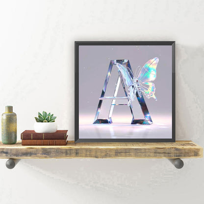 Water Crystal Butterfly Letter A - Full Round Drill Diamond Painting 30*30CM