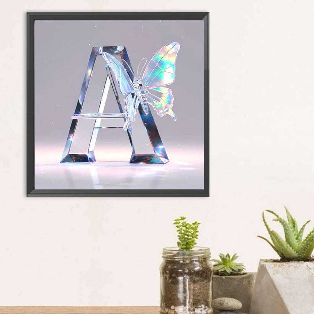 Water Crystal Butterfly Letter A - Full Round Drill Diamond Painting 30*30CM