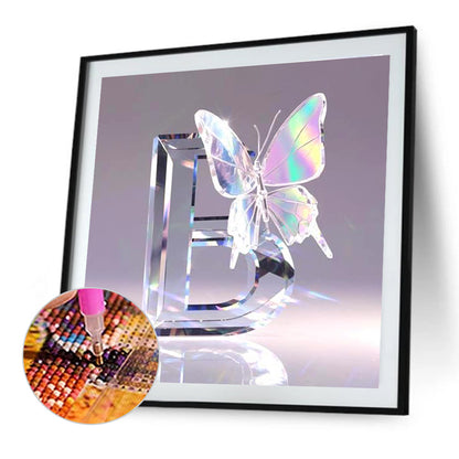Crystal Butterfly Letter B - Full Round Drill Diamond Painting 30*30CM