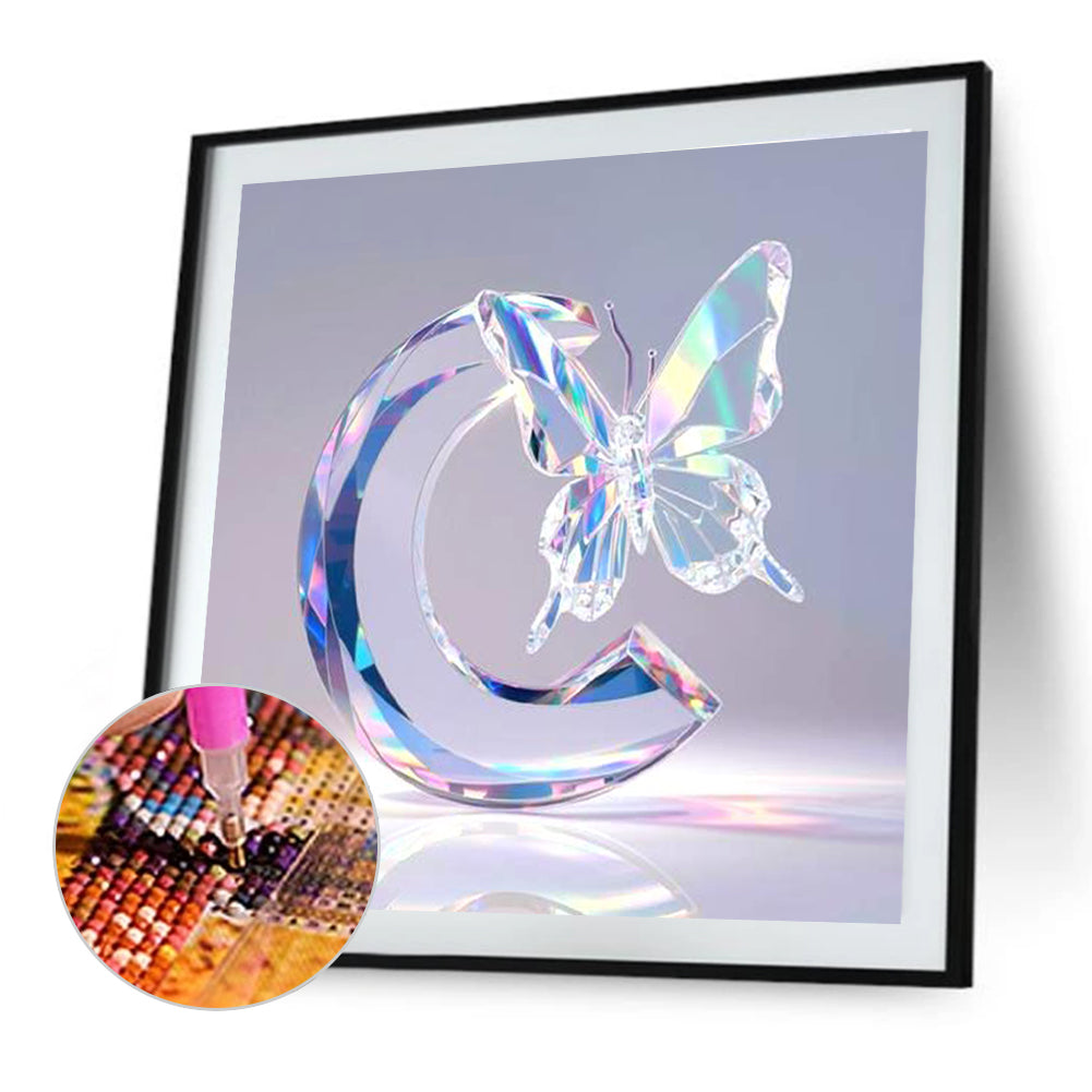 Crystal Butterfly Letter C - Full Round Drill Diamond Painting 30*30CM