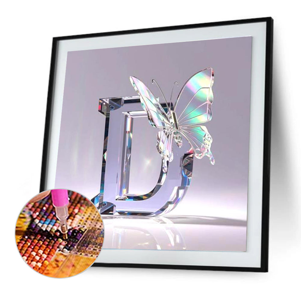 Crystal Butterfly Letter D - Full Round Drill Diamond Painting 30*30CM