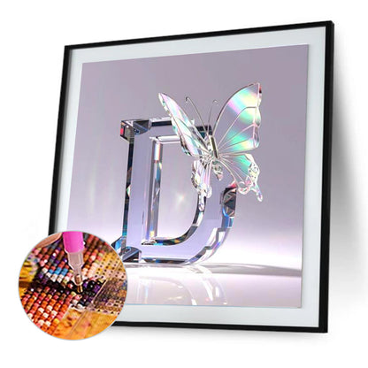 Crystal Butterfly Letter D - Full Round Drill Diamond Painting 30*30CM