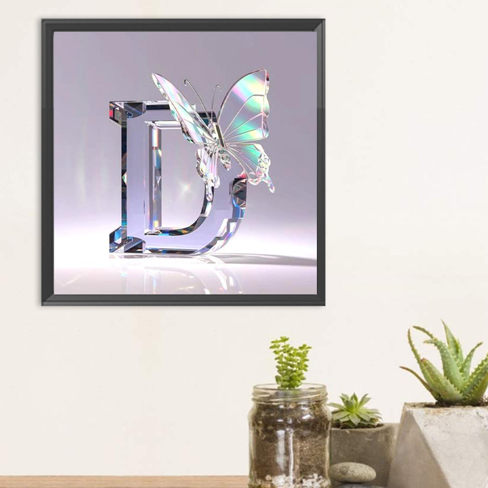 Crystal Butterfly Letter D - Full Round Drill Diamond Painting 30*30CM