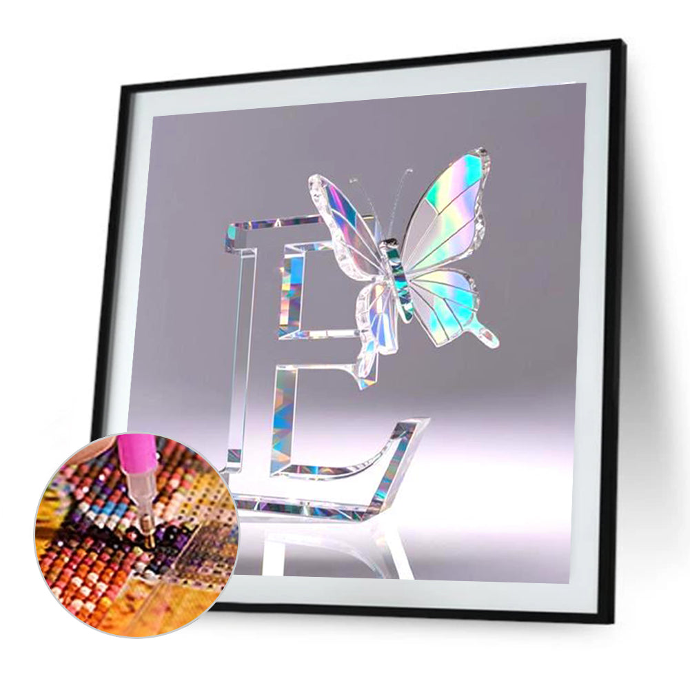 Crystal Butterfly Letter E - Full Round Drill Diamond Painting 30*30CM