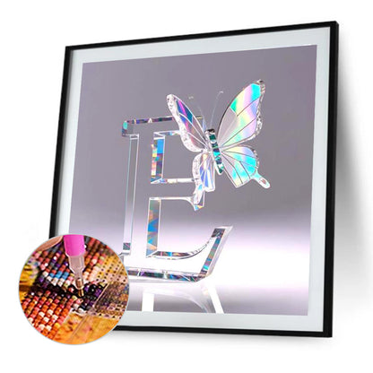 Crystal Butterfly Letter E - Full Round Drill Diamond Painting 30*30CM