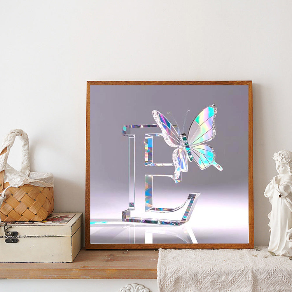 Crystal Butterfly Letter E - Full Round Drill Diamond Painting 30*30CM