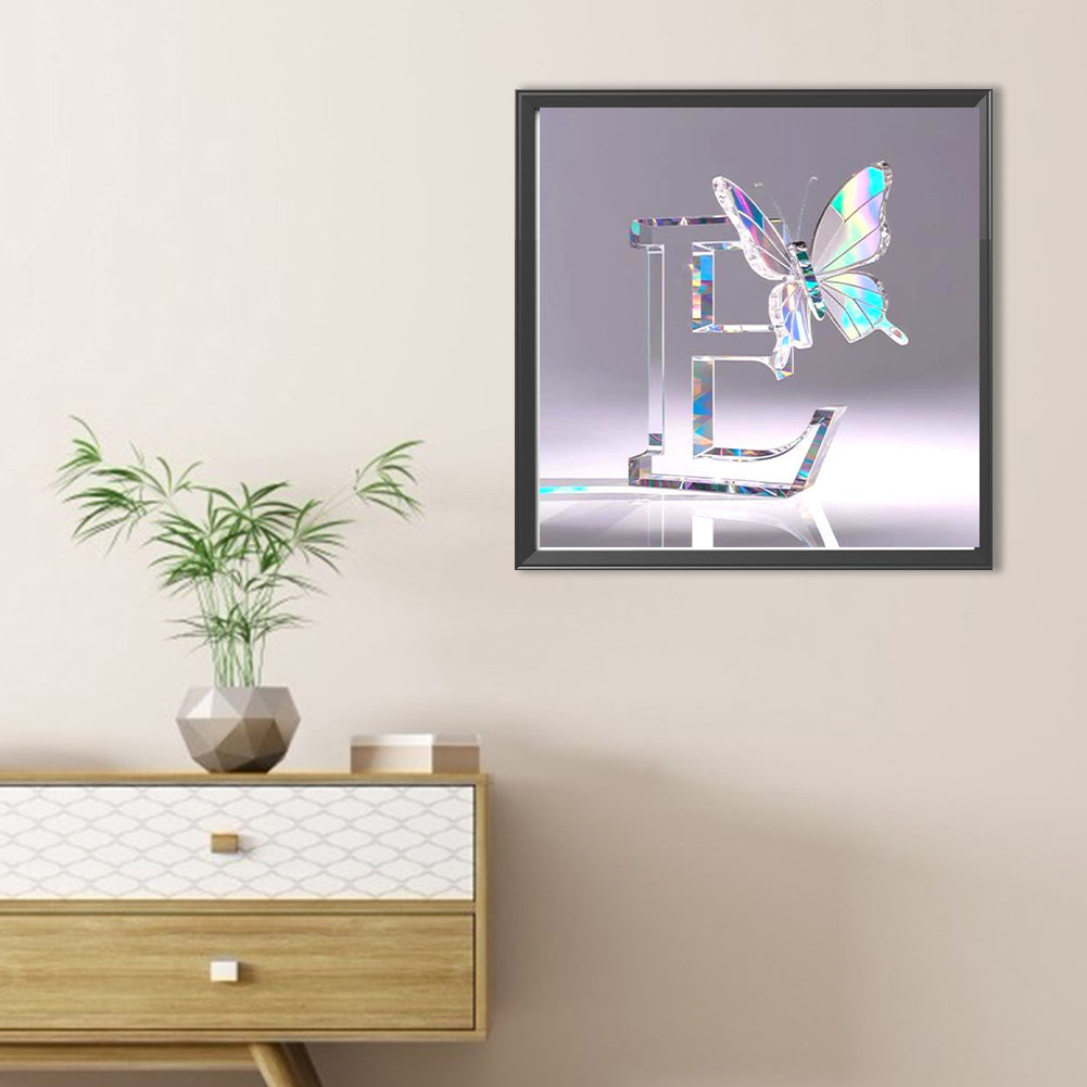 Crystal Butterfly Letter E - Full Round Drill Diamond Painting 30*30CM