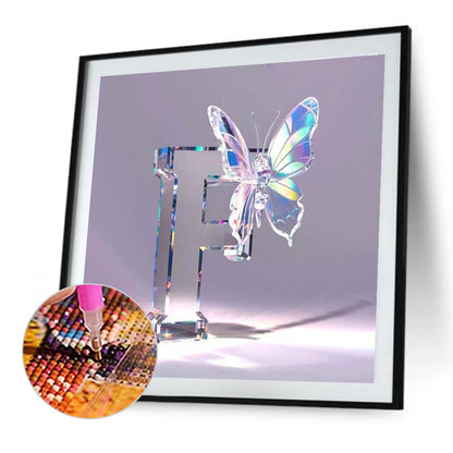 Crystal Butterfly Letter F - Full Round Drill Diamond Painting 30*30CM