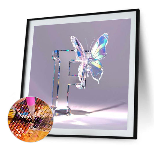Crystal Butterfly Letter F - Full Round Drill Diamond Painting 30*30CM