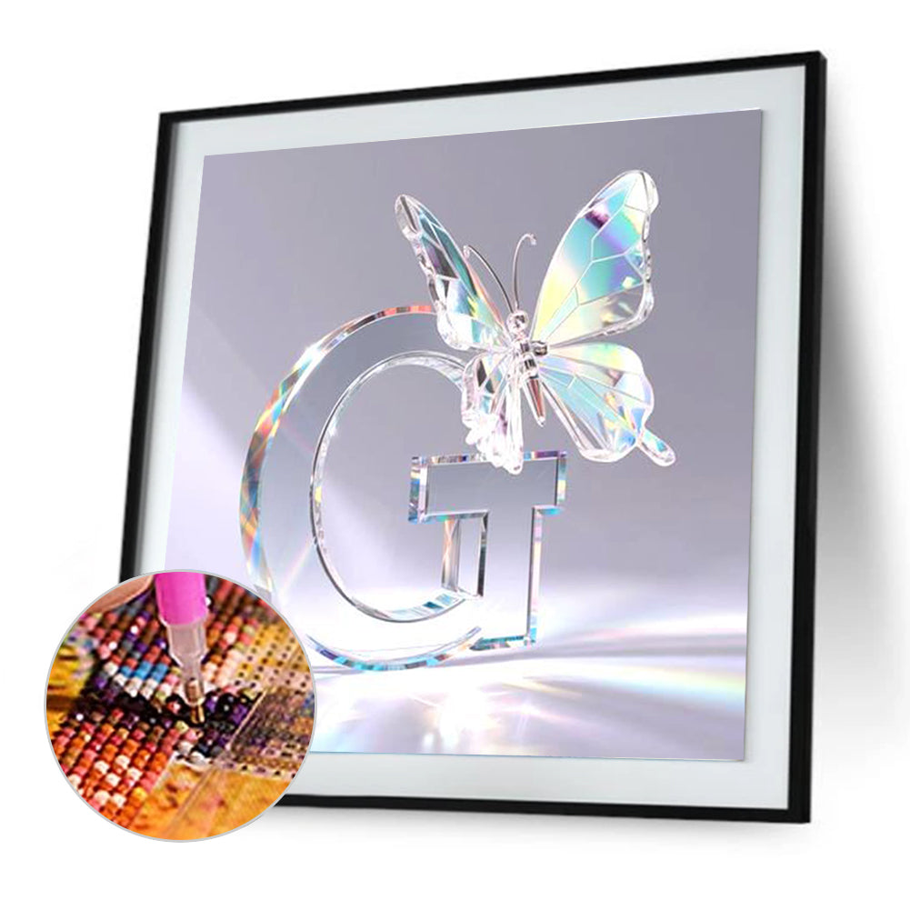 Crystal Butterfly Letter G - Full Round Drill Diamond Painting 30*30CM