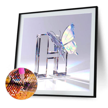 Crystal Butterfly Letter H - Full Round Drill Diamond Painting 30*30CM