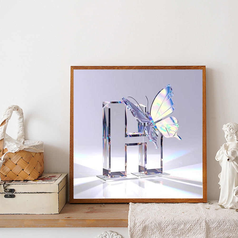 Crystal Butterfly Letter H - Full Round Drill Diamond Painting 30*30CM