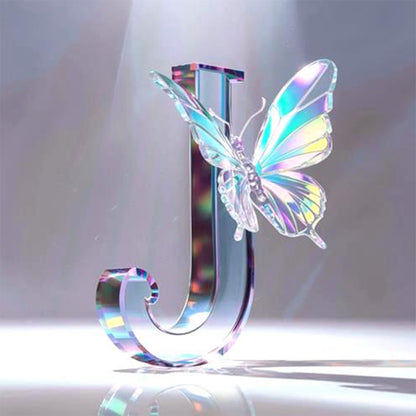 Crystal Butterfly Letter J - Full Round Drill Diamond Painting 30*30CM