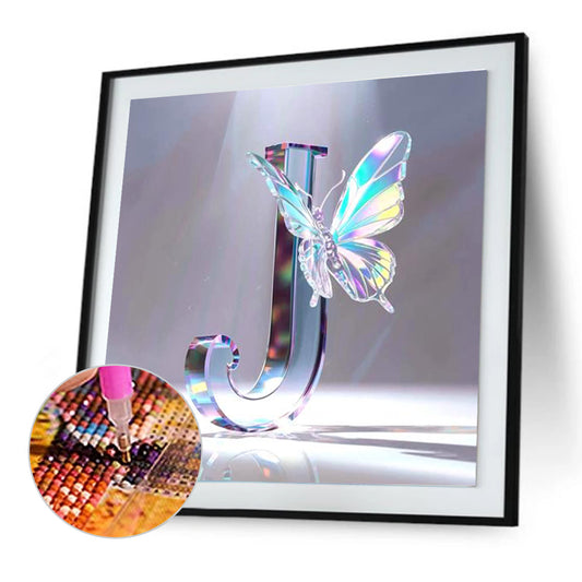 Crystal Butterfly Letter J - Full Round Drill Diamond Painting 30*30CM