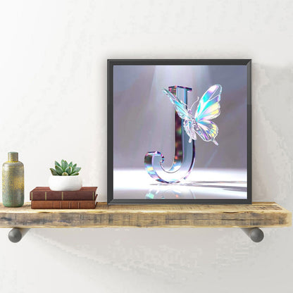 Crystal Butterfly Letter J - Full Round Drill Diamond Painting 30*30CM