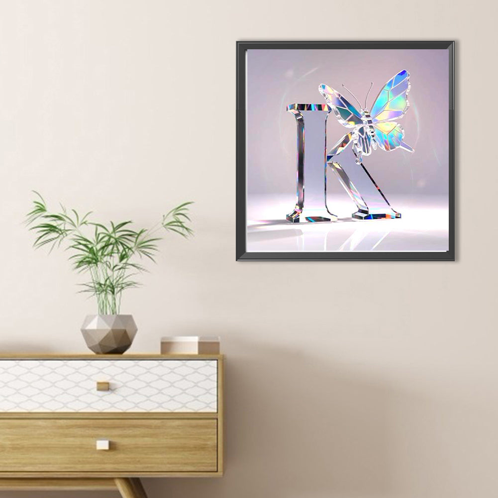 Crystal Butterfly Letter K - Full Round Drill Diamond Painting 30*30CM