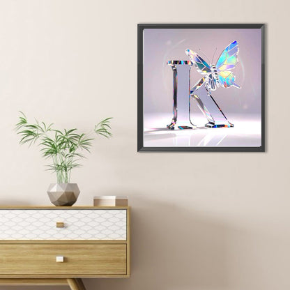 Crystal Butterfly Letter K - Full Round Drill Diamond Painting 30*30CM
