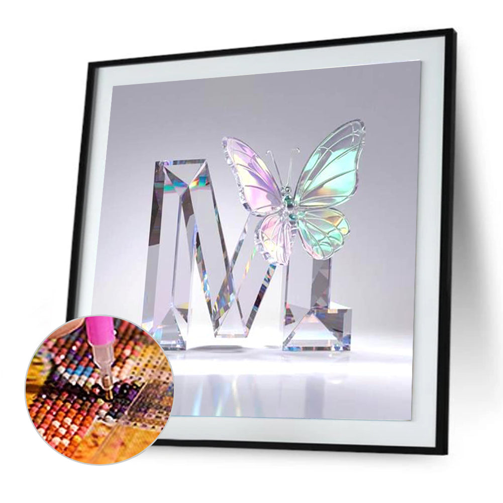 Crystal Butterfly Letter M - Full Round Drill Diamond Painting 30*30CM