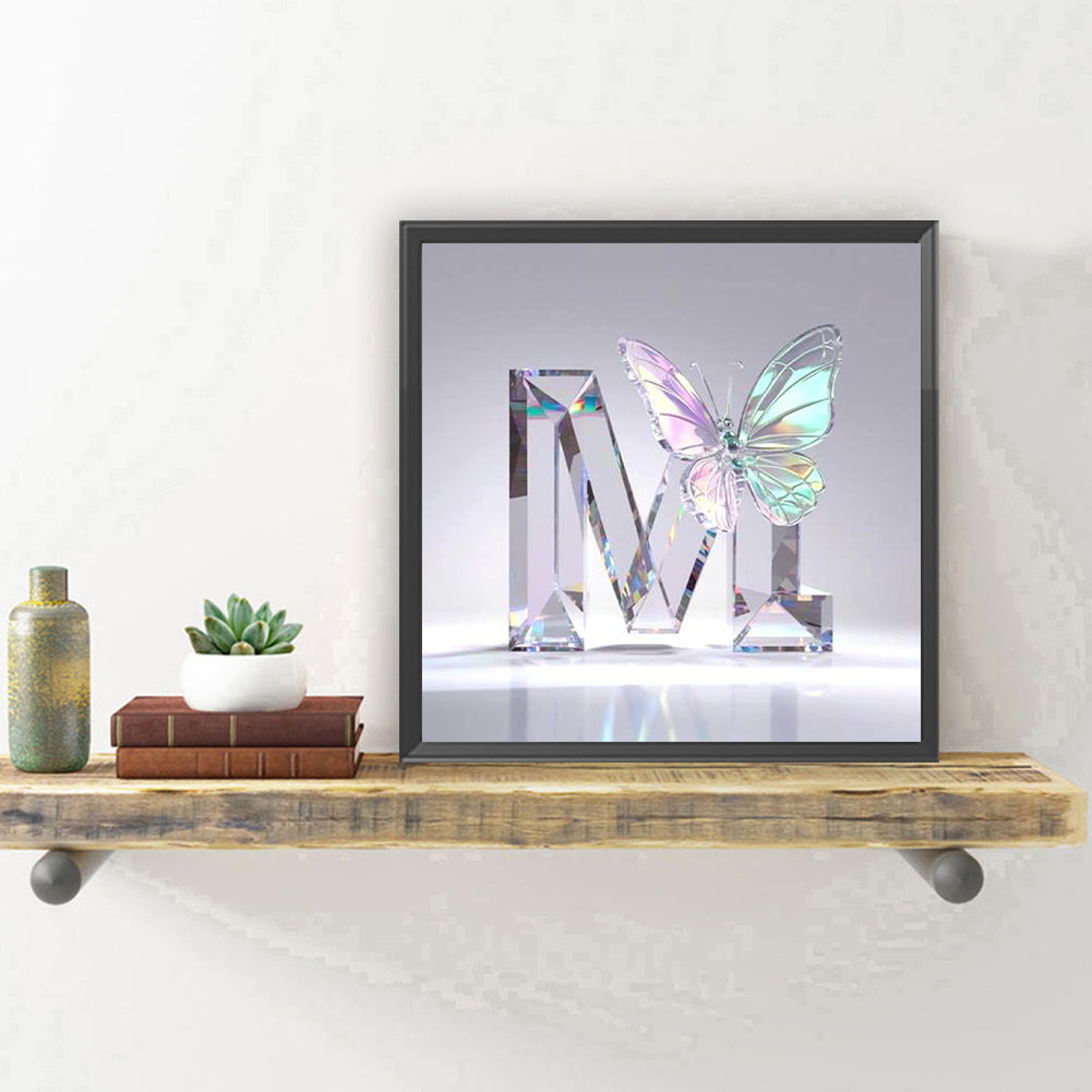 Crystal Butterfly Letter M - Full Round Drill Diamond Painting 30*30CM