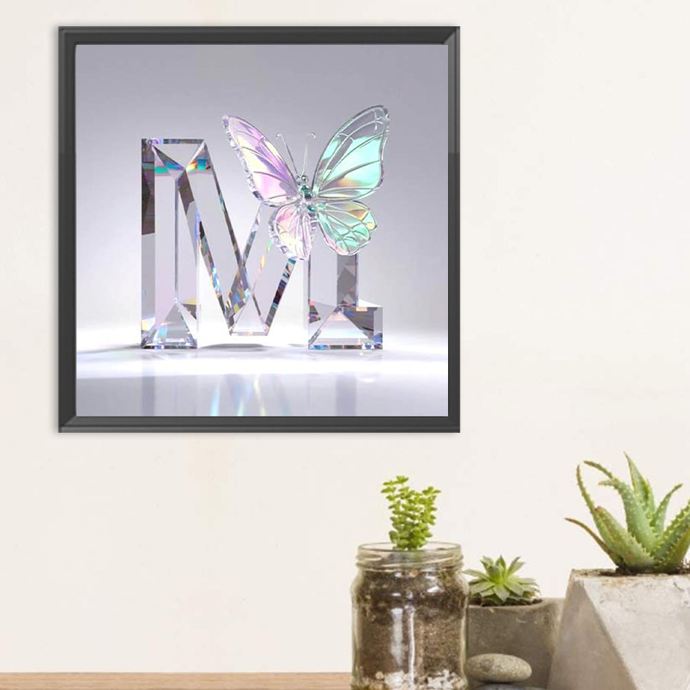 Crystal Butterfly Letter M - Full Round Drill Diamond Painting 30*30CM