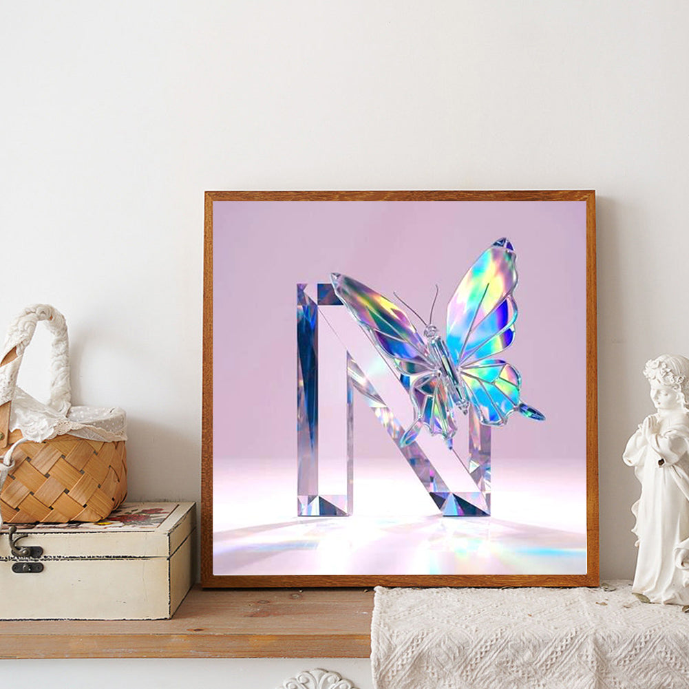 Crystal Butterfly Letter N - Full Round Drill Diamond Painting 30*30CM