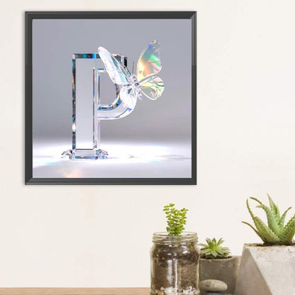 Crystal Butterfly Letter P - Full Round Drill Diamond Painting 30*30CM
