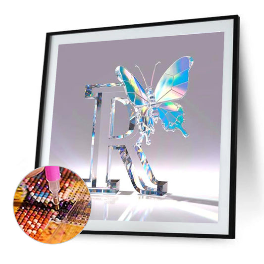 Crystal Butterfly Letter R - Full Round Drill Diamond Painting 30*30CM
