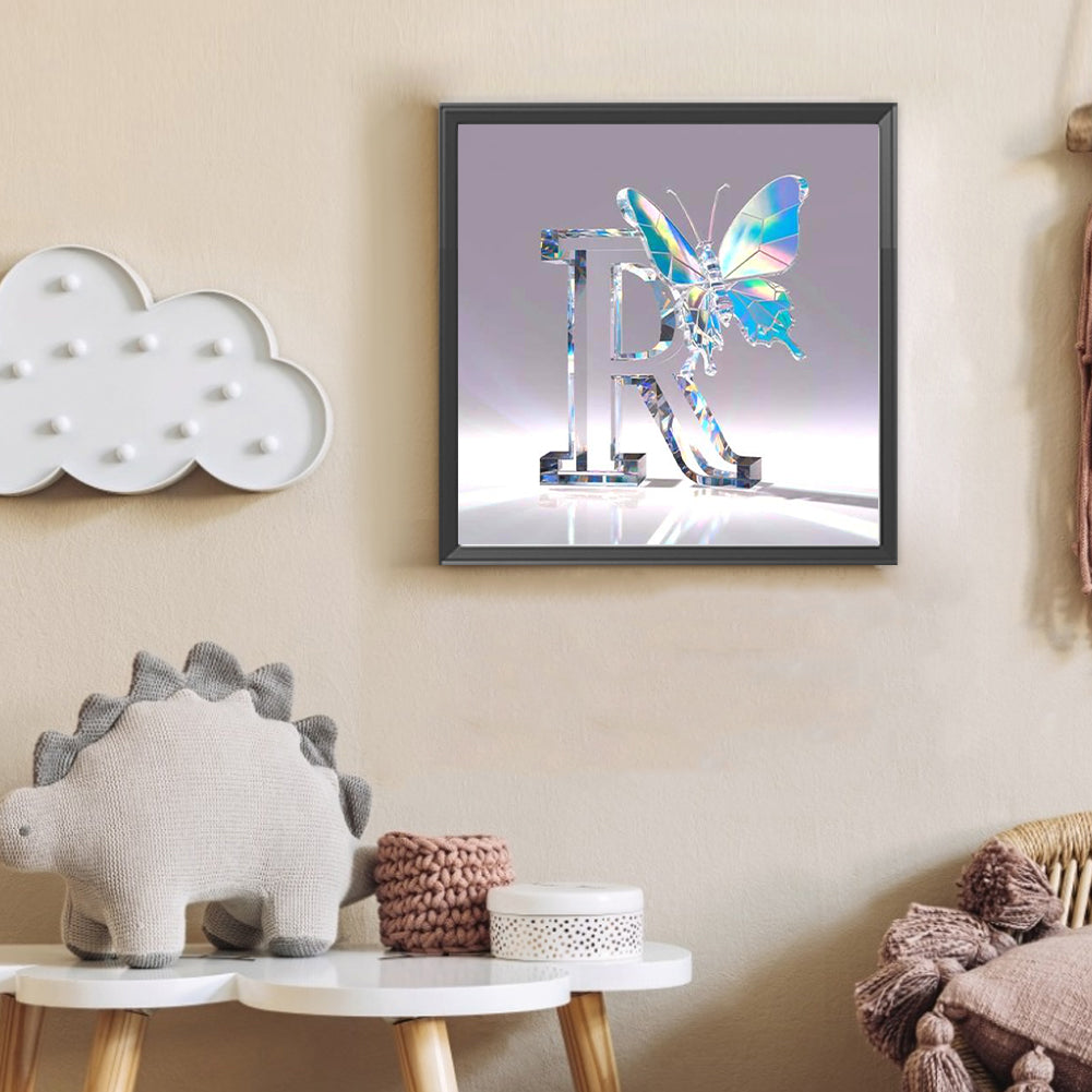 Crystal Butterfly Letter R - Full Round Drill Diamond Painting 30*30CM