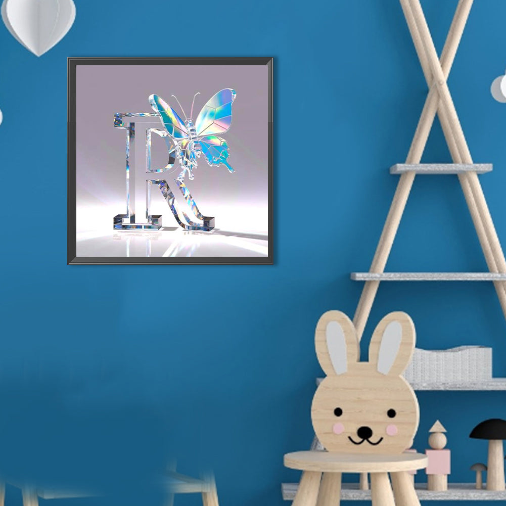 Crystal Butterfly Letter R - Full Round Drill Diamond Painting 30*30CM