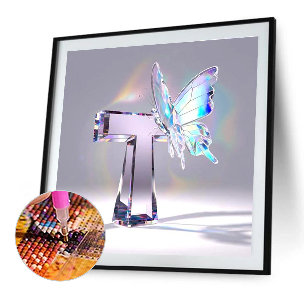 Crystal Butterfly Letter T - Full Round Drill Diamond Painting 30*30CM