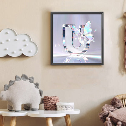 Crystal Butterfly Letter U - Full Round Drill Diamond Painting 30*30CM