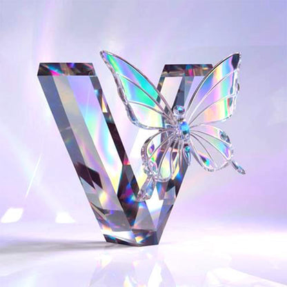 Crystal Butterfly Letter V - Full Round Drill Diamond Painting 30*30CM
