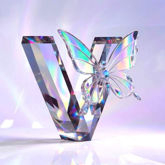 Crystal Butterfly Letter V - Full Round Drill Diamond Painting 30*30CM