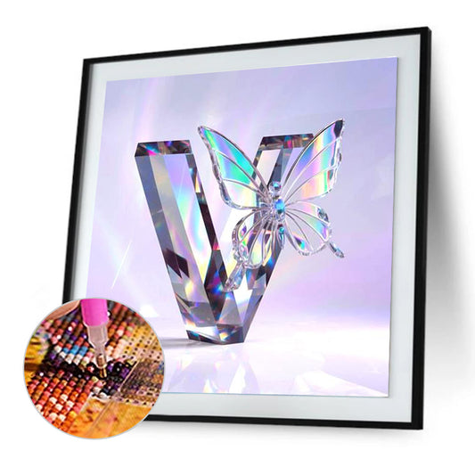 Crystal Butterfly Letter V - Full Round Drill Diamond Painting 30*30CM