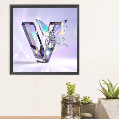 Crystal Butterfly Letter V - Full Round Drill Diamond Painting 30*30CM