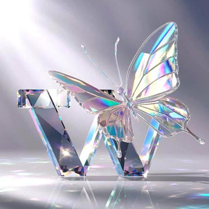 Crystal Butterfly Letter W - Full Round Drill Diamond Painting 30*30CM