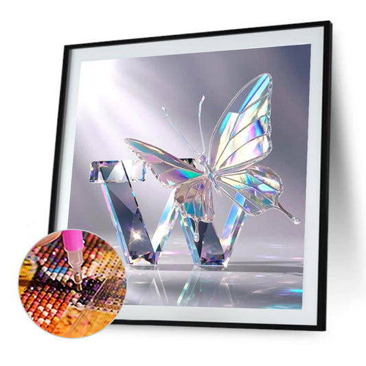 Crystal Butterfly Letter W - Full Round Drill Diamond Painting 30*30CM
