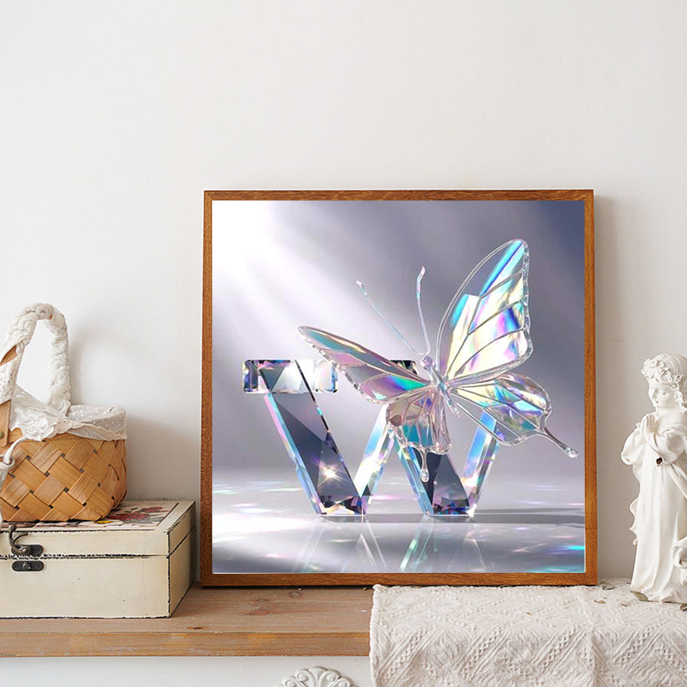 Crystal Butterfly Letter W - Full Round Drill Diamond Painting 30*30CM
