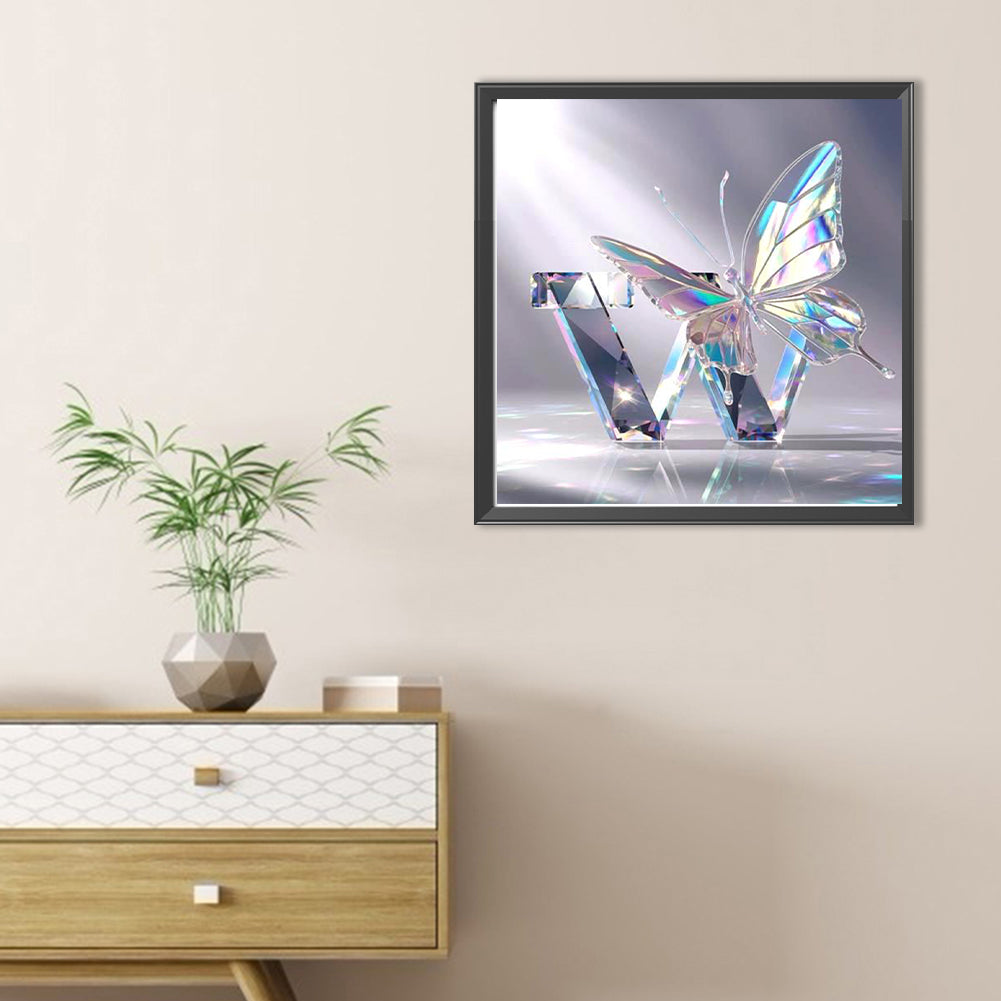 Crystal Butterfly Letter W - Full Round Drill Diamond Painting 30*30CM