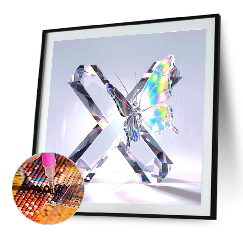 Crystal Butterfly Letter X - Full Round Drill Diamond Painting 30*30CM