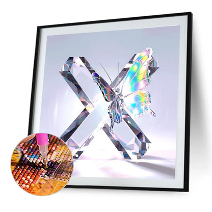 Crystal Butterfly Letter X - Full Round Drill Diamond Painting 30*30CM