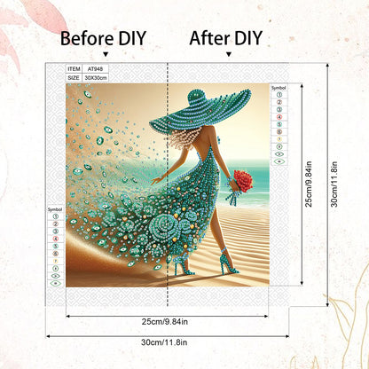 Woman With A Beautiful Skirt - Special Shaped Drill Diamond Painting 30*30CM
