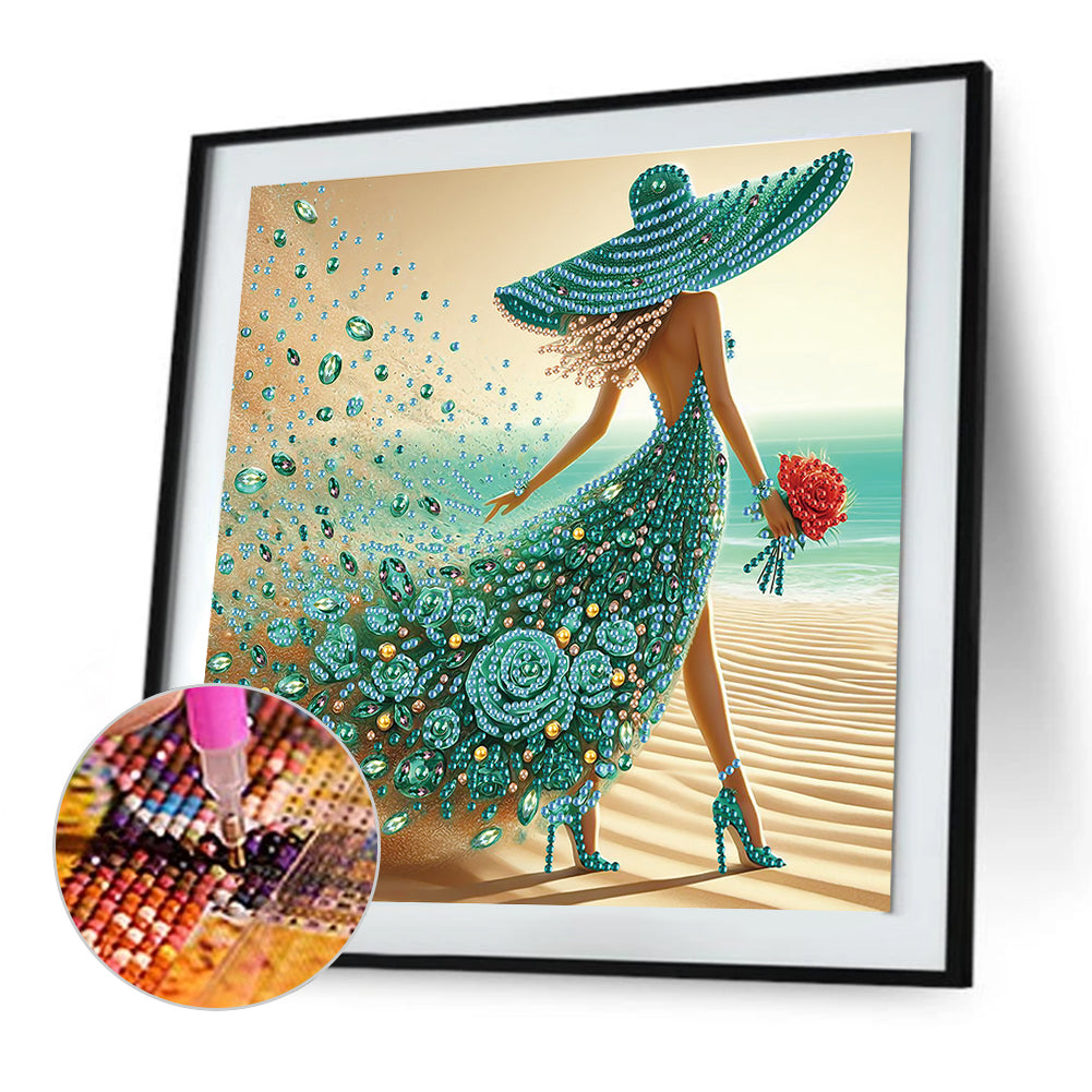Woman With A Beautiful Skirt - Special Shaped Drill Diamond Painting 30*30CM
