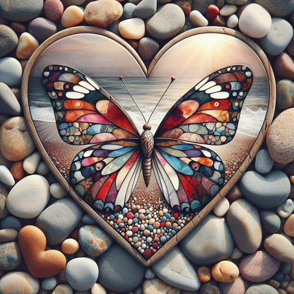 Pebble Butterfly - Full Round Drill Diamond Painting 40*40CM