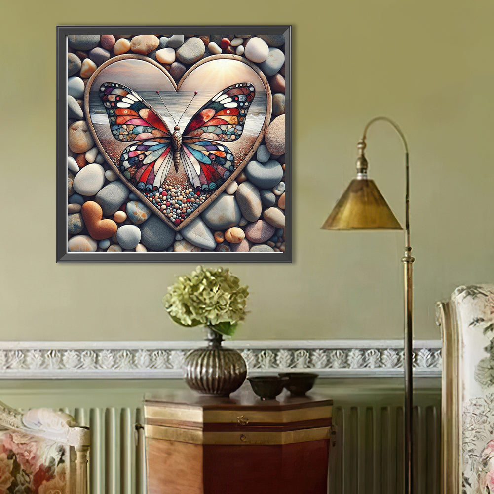 Pebble Butterfly - Full Round Drill Diamond Painting 40*40CM